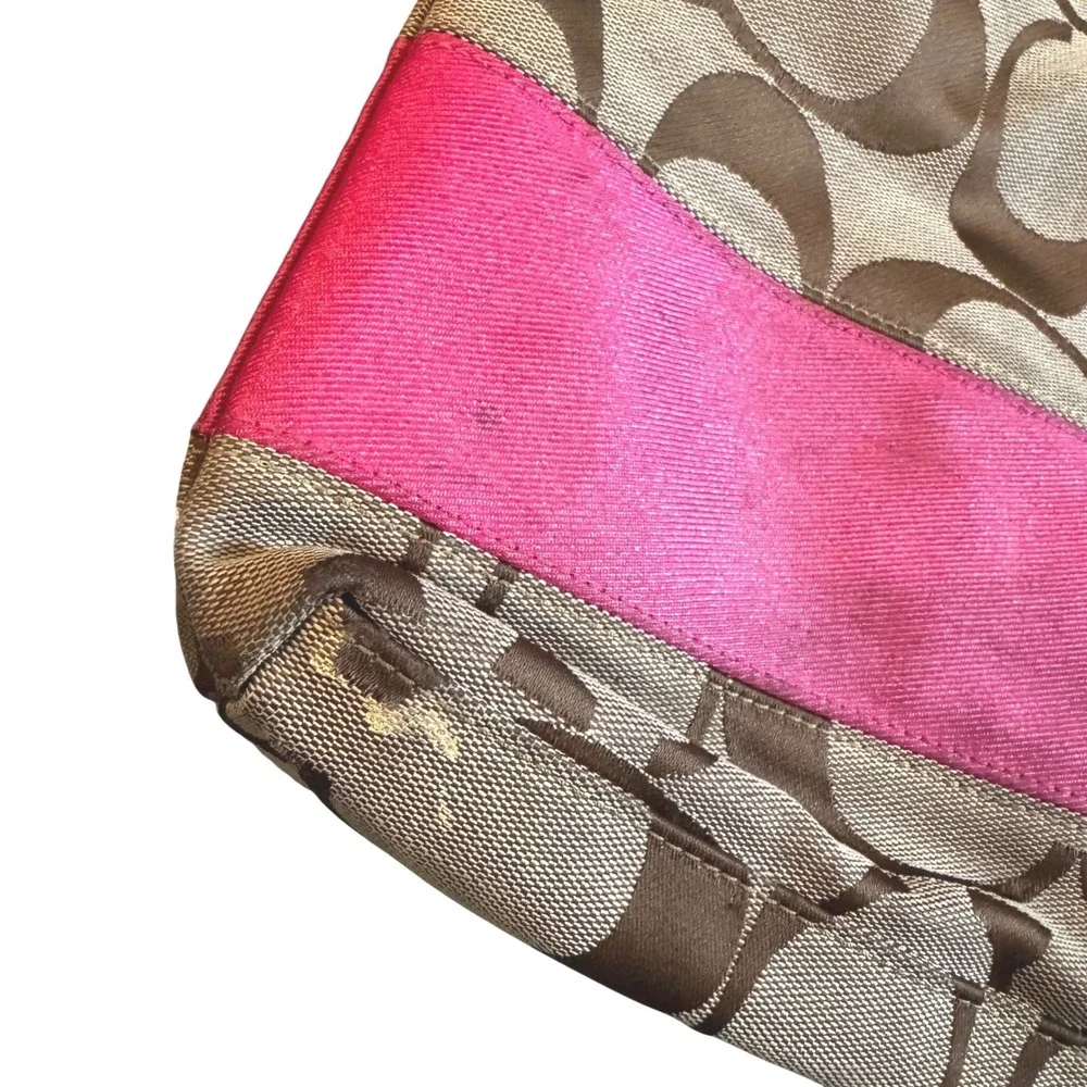 Coach Signature File Bag Pink Stripe Jacquard Crossbody F13674 Brown‎ Khaki
